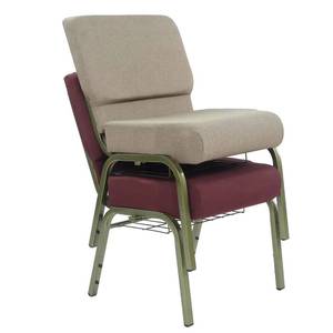 Silla de Iglesia Apilable con Patas Metálicas y Cojín Suave en Tela Azul Marino, Precio al por Mayor - Product Image 3