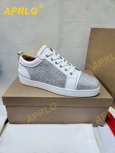 Zapatillas informales de caña baja con decoración de diamantes de imitación blancos para hombre, zapatos de fiesta transpirables con cordones - Product Image 4