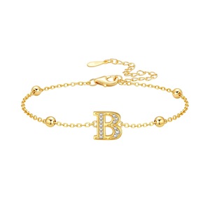 Pendentif élégant en lettres plaquées laiton et argent avec zircon cubique, idéal pour les initiales de bracelet DIY européen, bijoux fantaisie - Product Image 2