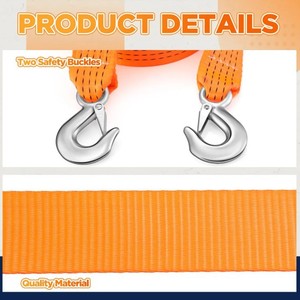 Cordon de remorquage 2 po x 30 pi orange à double crochet pour récupération d'urgence de camions et voitures - Product Image 5