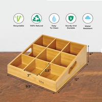 Boîte à thé blanche en bois de bambou, 9 compartiments réglables, emballage boîte en bois pour sachets de thé avec poignée