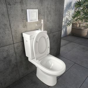 Évier de toilette à faible encombrement Toilette deux pièces en céramique moderne européenne avec <span class=keywords><strong>WC</strong></span> à double chasse d'eau et lavabo combiné pour un usage domestique - Product Image 2