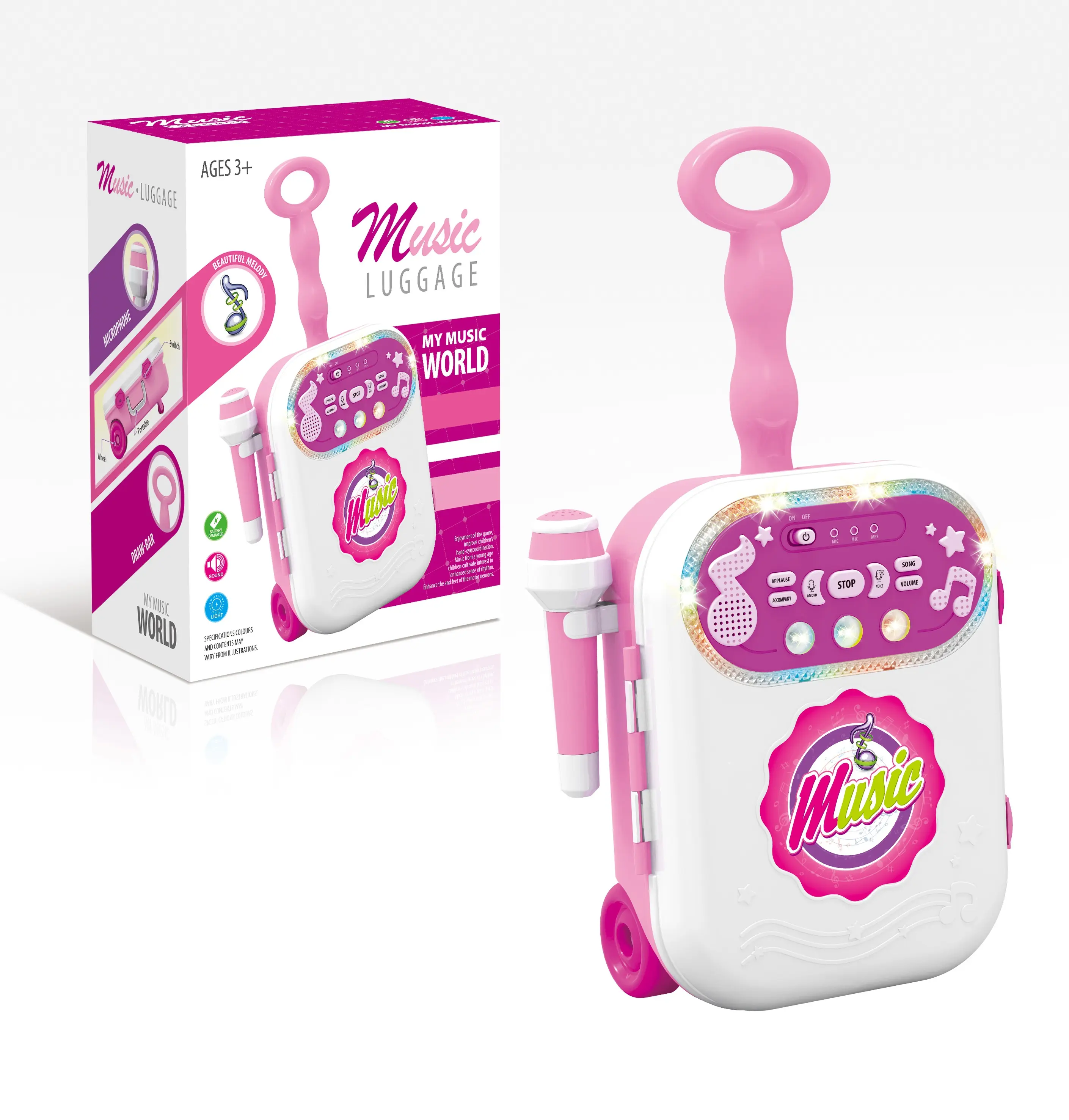 Luggage and Microphone Toys Music and Light Play with Mobile Phone or MP3 Player