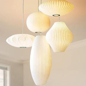 Lampe suspendue en soie blanche minimaliste, lampe de chambre à coucher, lampe de salon, décoration intérieure, lampe suspendue en tissu moderne nordique - Product Image 2