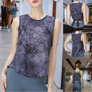 Hot Sale Breathable Crew Neck Back <b>Tie</b> up Design Women Knitted Short Hip Hop Sleeveless Gym Yoga Tank Top - Product Image 3