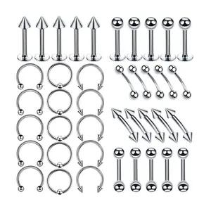 NUORO 40 teil/satz Chirurgischer Stahl körper Bulk Nasenring Zungen stange Lot Augenbrauen Labret Piercing Set Hufeisen ring Piercing Schmuck