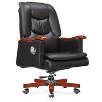 Fauteuil de Direction Moderne en Cuir Véritable OEM avec Accoudoirs et Base en Bois Massif, Chaise de Bureau Ergonomique de Luxe pour Dirigeant
