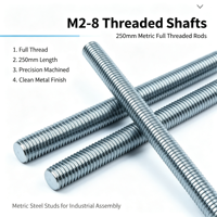 250mm Metric Full Threaded Rod, M2 M2.5 M3 M4 M5 M6 M8 Steel Threaded Shaft Stud for Industrial Fastening