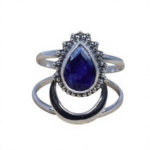 Bague en argent sterling 925 avec saphir bleu, bijou fin fait main, tendance, style chrétien, certifié - Product Image 1