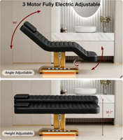 Table de massage électrique en cuir noir pour salon de beauté, lit de soin incurvé pour le visage et les cils, base de lit de beauté électrique