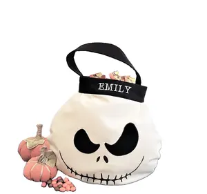 Custom Personalized Halloween Basket Candy For Kids Spooky Ghost Bucket With Embroidered Name Trick Or Treat Party Decor