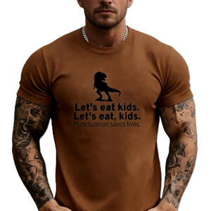 Camiseta divertida de algodón de manga corta con estampado de dinosaurio para profesores de gramática, diseño 'Let's Eat Kids Punctuation Saves Lives', estilo oversize, informal, para streetwear - Product Image 2
