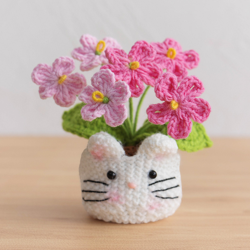 6 unidades de maceta con forma de gato y diseño de nomeolvides rosa degradado.