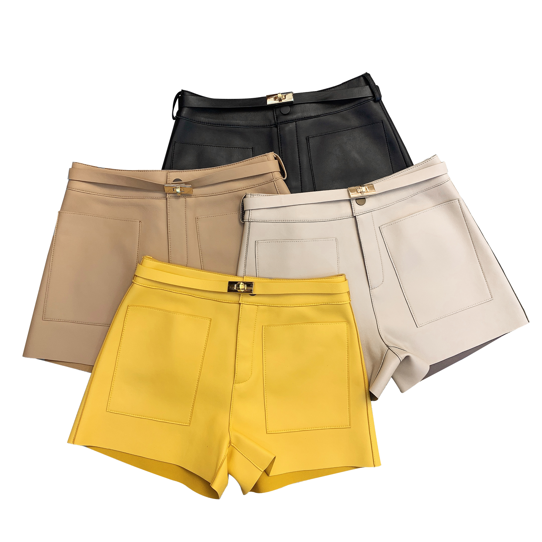 0623 New Arrival 2025 Fashion Women Street Wear Slimming Effect Genuine Leather Hot Pants Shorts