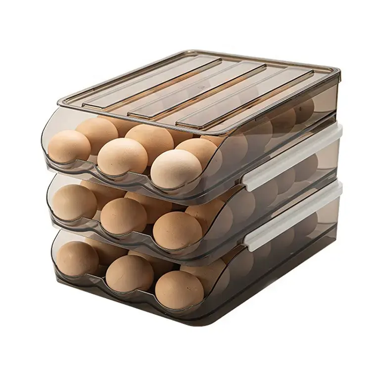 Organizer per uova con rotelle automatico portaoggetti per frigorifero Organizer Slide Design scatola portaoggetti per uova in plastica