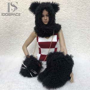 Femmes Hiver Mode Mongolie Bottes <span class=keywords><strong>de</strong></span> neige en fourrure <span class=keywords><strong>de</strong></span> mouton Faux Fur Purse Bags Fur Cap Hats Plush Warm Fluffy Hairband <span class=keywords><strong>Ski</strong></span> Hats Sets - Product Image 3