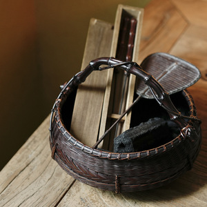 Handmade retro bamboo woven charcoal <b>basket</b>, charcoal bowl, charcoal tray, tea room charcoal <b>storage</b> <b>basket</b>, non-shedding paint - Product Image 1