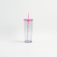 Gobelets isothermes personnalisés à double paroi 24oz, réutilisables, sans BPA, en plastique transparent, tasses à jus froid en acrylique avec couvercle et paille