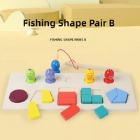 Permainan Memancing Bentuk Kayu dengan Batang Magnetik 4 Bentuk Mainan Edukasi Puzzle Anak untuk Usia 3-6 Tahun