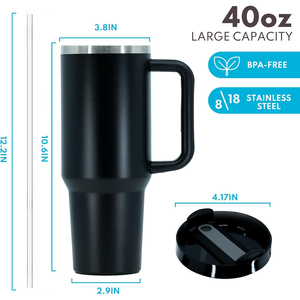 Mug de voyage H2.0 personnalisé avec logo, 30/40 oz, en acier inoxydable, avec poignée et paille, pour l'extérieur - Product Image 4