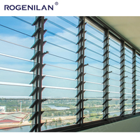 Rogenilan Stores à persiennes en verre trempé givré à cadre en aluminium noir Ventilation électrique réglable Volets verticaux à persiennes