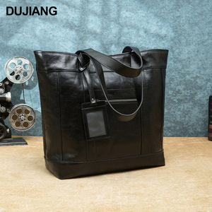 Sac à bandoulière en cuir véritable pour homme Dujiang 37x16x39cm Grande capacité Sac de voyage d'affaires Noir - Product Image 1