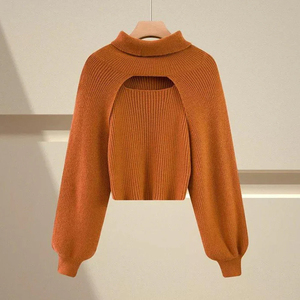 Jersey de punto personalizado de cuello alto para mujer, suéter sin mangas de Cachemira, conjunto de <span class=keywords><strong>dos</strong></span> piezas de invierno con diseño calado - Product Image 2