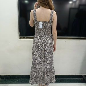 Women's Vintage Floral Print Sleeveless Maxi <b>Dress</b> Asymmetrical Neck <b>Elastic</b> Waist Breathable Woven Ruffle Hem Casual Summer - Product Image 4
