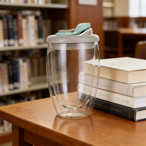 Tazza da Caffè in Vetro Borosilicato a Doppia Parete con Logo Personalizzato, Portatile, Antigoccia, da Viaggio, con Coperchio - Product Image 4