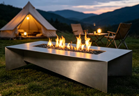 Brasero de table extérieur en acier Corten au gaz naturel avec verre, construction robuste, garantie 5 ans