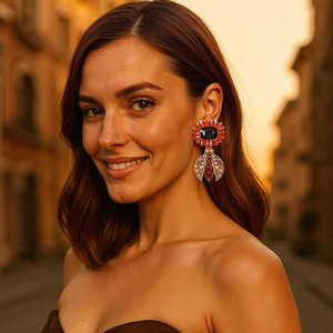 Exquis lumière luxe d'occasion robuste fleur de tournesol Animal abeille plein diamant alliage dames boucles d'oreilles quotidiennes - Product Image 6