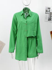 Set corti in <span class=keywords><strong>lino</strong></span> per <span class=keywords><strong>donna</strong></span> <span class=keywords><strong>pantaloncini</strong></span> a maniche corte 2 pezzi abiti estivi da vacanza al mare tute da salotto - Product Image 3