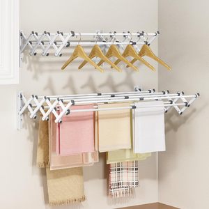 Porte-serviettes mural pliable en aluminium robuste à prix d'usine, étendoir à vêtements extensible à un seul niveau pour salle de bain - Product Image 1