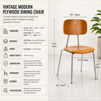 Chaise de salle à manger moderne de style nordique du milieu du siècle, en bois courbé, finition noyer, empilable, avec pieds en métal chromé, pour restaurant et café
