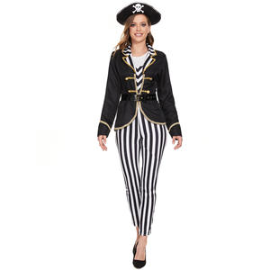 Disfraz de Halloween de pirata a rayas para mujer, disfraz de ladrón marino somalí jugando al disfraz de capitán femenino caribeño - Product Image 4