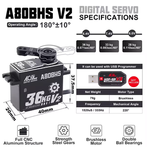 ¡Oferta! AGFRC A80BHS V2 Motor Digital Programable sin Escobillas de Alto Torque 36KG 0.071Seg HV con Engranajes de Acero Estándar para Camión 1/10 - Product Image 5