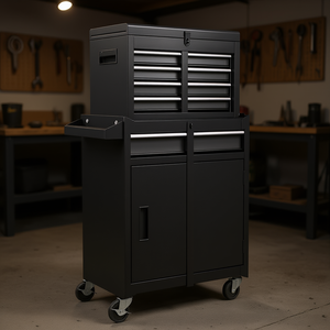 Caja de Herramientas Rodante con 10 Cajones, Gabinete con Cerradura, Estilo Industrial, con Asa de Empuje, Color Negro - Product Image 2