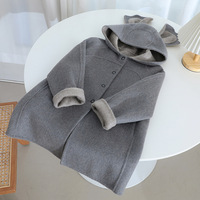 Manteau d'hiver épais pour fille avec capuche en laine double face 100% pure, oreilles de koala, vêtements d'extérieur mignons pour enfants, 100-160 cm