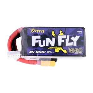 <span class=keywords><strong>Tattu</strong></span> 1550mAh <span class=keywords><strong>4s</strong></span> 100C 14.8V <span class=keywords><strong>FunFly</strong></span> XT60 Plug Ready Stock Lipo Battery Pack pour la pratique - Product Image 1