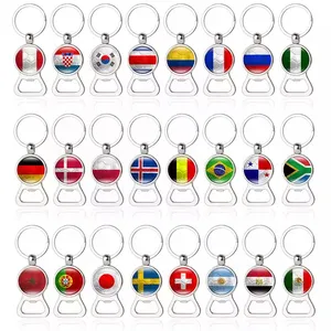 New Personalized Gift Beer bottle Opener Football Keychain with Flag Fans Souvenir Car Keychain Men's Fashion Jewelry