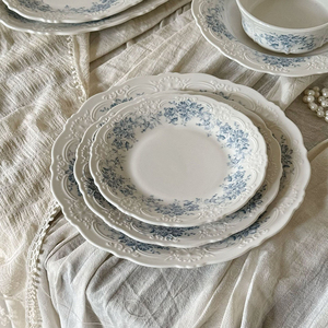 Service de table en céramique à fleurs de pommier <span class=keywords><strong>bleu</strong></span> français, <span class=keywords><strong>assiette</strong></span> à pâtes en céramique créative en relief - Product Image 5