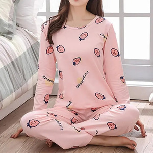 Conjunto de Pijamas de Otoño para Mujer, Ropa de Dormir de Manga Larga con Cuello Redondo y Estampado Floral, Ropa de Casa Holgada, Cómoda y Transpirable - Product Image 1