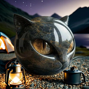 ขอแนะนำหินแมวสีดำแกะสลักงานฝีมือเรซิ่นสำหรับตกแต่งสำนักงาน - Product Image 3