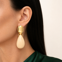Boucles d'oreilles tendance pour femmes, en alliage plaqué or, motif feuille et goutte en résine, style bohème, bijoux de fête colorés, vente en gros, personnalisables