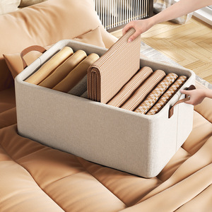 Breathable Cotton Linen <strong>Beige</strong> Grey Color Washable Basket Folding <strong>Storage</strong> <strong>Box</strong> With Two Handles for Clothes Finishing - Product Image 1