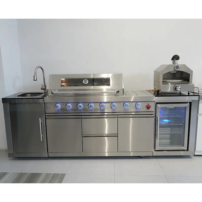 Complete Large Built In Outdoor Kitchen Cabinets Stainless Steel BBQ Grill Island