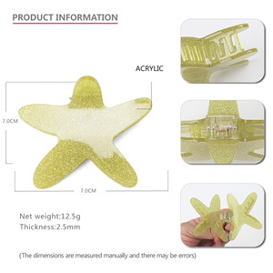 Pince à cheveux en acrylique étoile de mer tendance avec paillettes, élégante, pour demi-queue de cheval, nouveaux accessoires capillaires occidentaux - Product Image 2