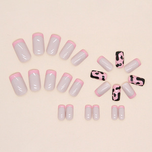 24 piezas <span class=keywords><strong>de</strong></span> <span class=keywords><strong>uñas</strong></span> ABS cuadradas <span class=keywords><strong>de</strong></span> estilo europeo 3D <span class=keywords><strong>de</strong></span> longitud media rosa claro patrón <span class=keywords><strong>de</strong></span> vaca francesa piezas <span class=keywords><strong>de</strong></span> <span class=keywords><strong>uñas</strong></span> portátiles <span class=keywords><strong>de</strong></span> moda para los dedos - Product Image 4