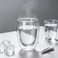 Tasse à double paroi en verre borosilicate haute résistance pour la maison, avec poignée transparente, pour café, lait, thé, boissons chaudes