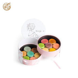 OEM Customized Round Macaron Sweet Sugar Candy Packaging Box for Macaron Food Cake Box Paper Cardboard Mooncake Box